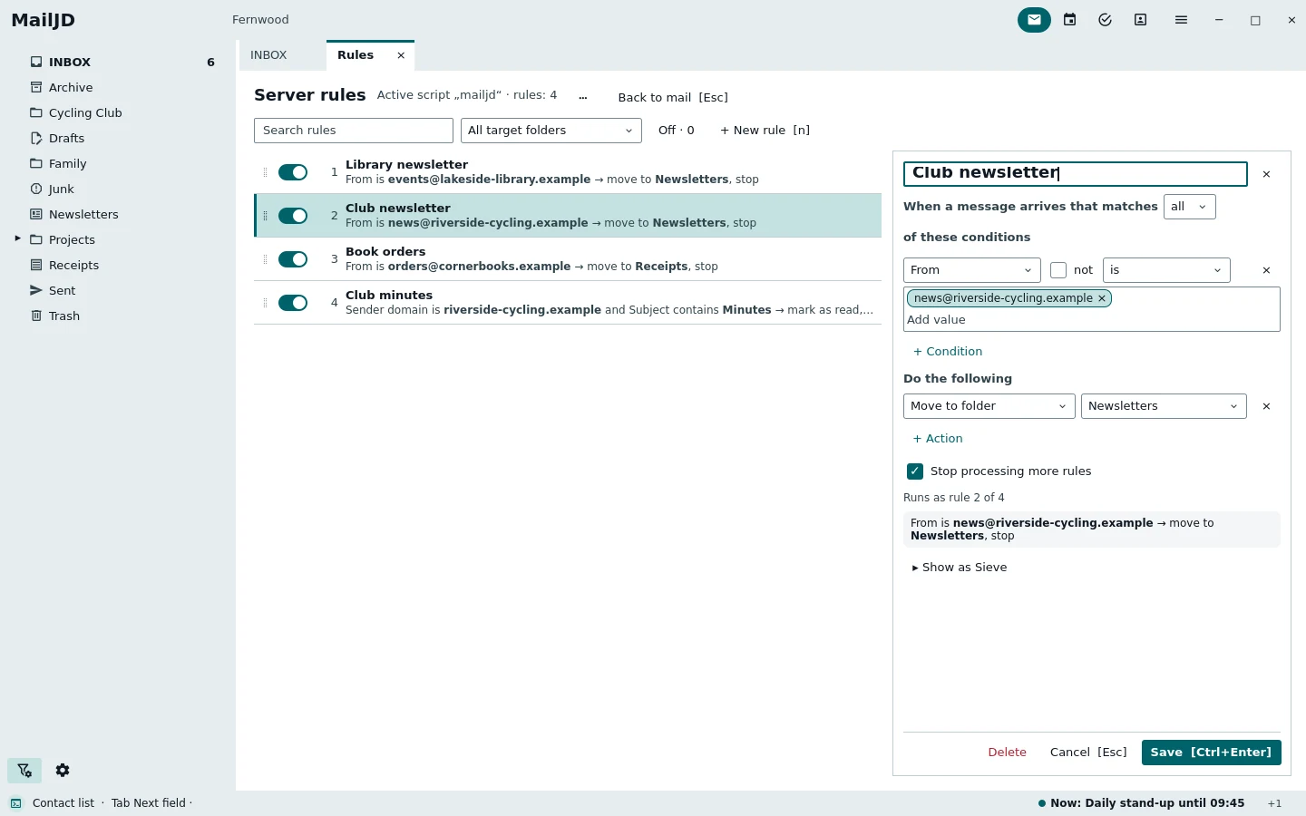 Rule manager with four rules and the visual editor of one rule open. Light theme.